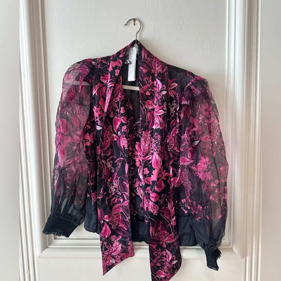 NEW! Alice + olivia BRENTLEY TIE NECK BLOUSON SLEEVE BLOUSE - Picture 10 of 13